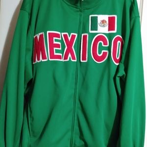 Vintage MEXICO Soccer JACKET. SMX. Vibrant green, w/ red stitching. Large.